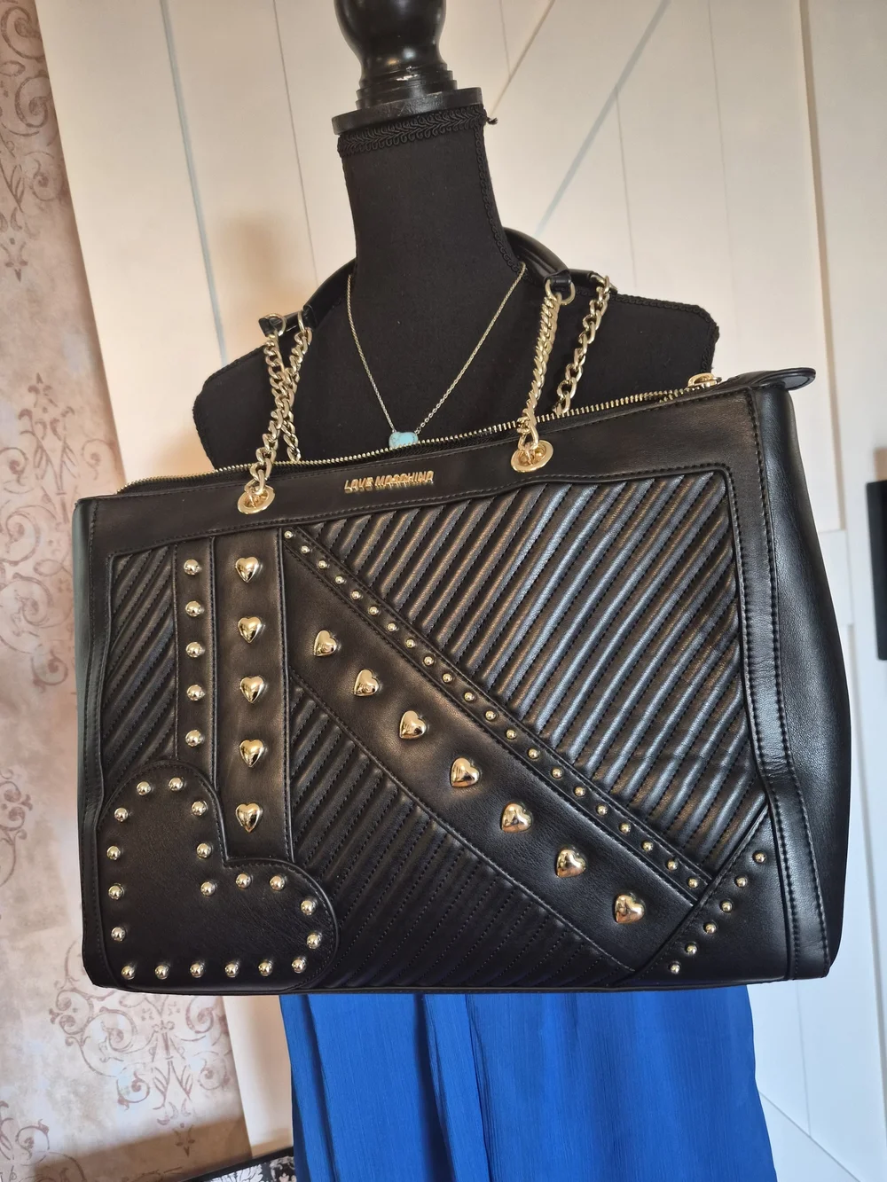 Love Moschino Black Studded Shoulder Tote with Chain Straps